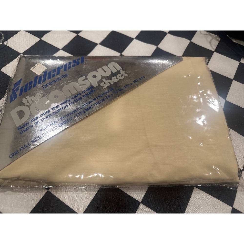 VTG Fieldcrest Dreamspun Sheet Full Size Fitted Beige Percale 65% Cotton Blend